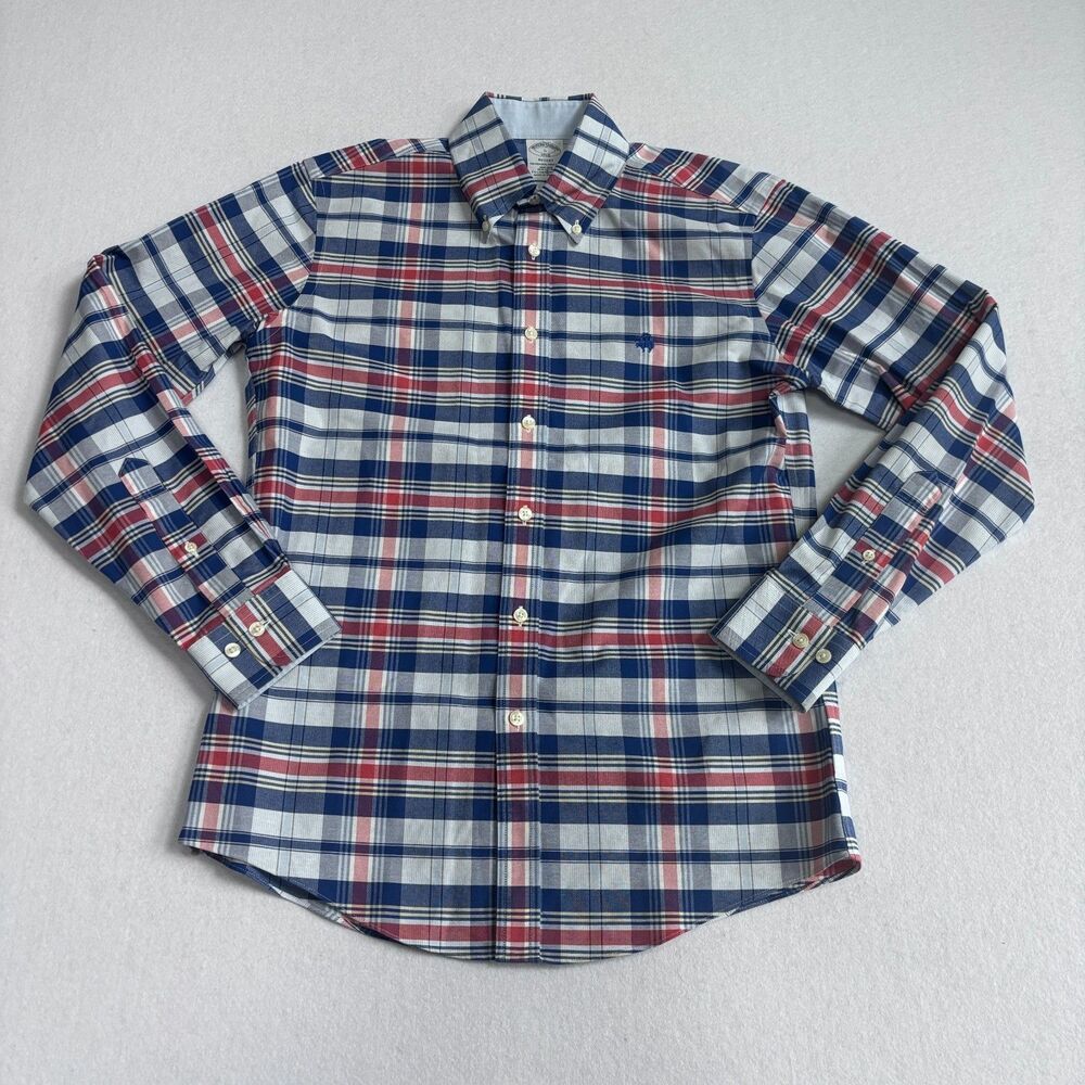 Brooks Brothers Regent Button Down Shirt Mens S Red White Blue Plaid Preppy
